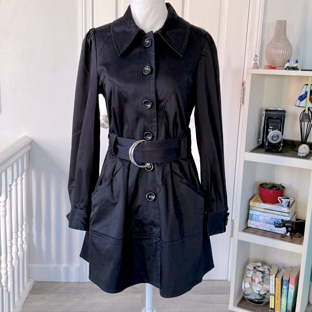 Elevenses (for Anthropologie) puff sleeve trench coat jacket in black (size 8)